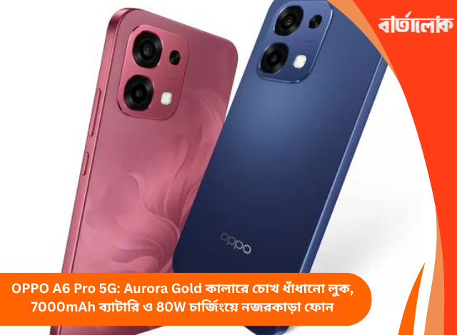 OPPO A6 Pro 5G: Aurora Gold কালারে চোখ ধাঁধানো লুক, 7000mAh ব্যাটারি ও 80W চার্জিংয়ে নজরকাড়া ফোন