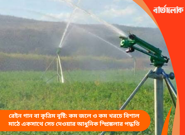 রেইন গান বা কৃত্রিম বৃষ্টি: কম জলে ও কম খরচে বিশাল মাঠে একসাথে সেচ দেওয়ার আধুনিক স্প্রিঙ্কলার পদ্ধতি