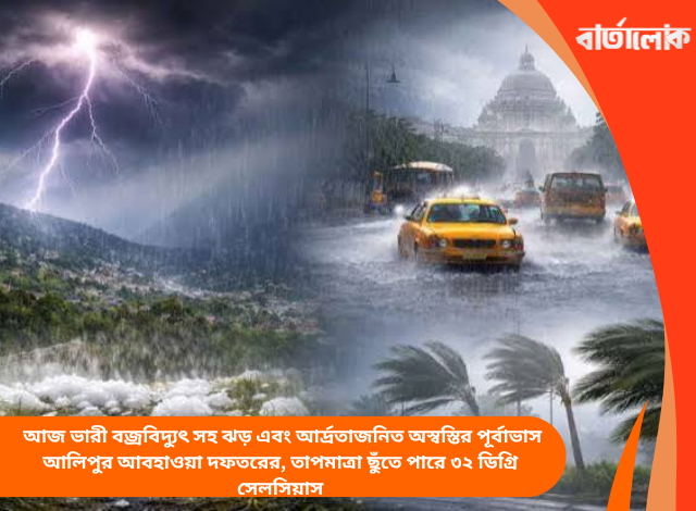 আজ ভারী বজ্রবিদ্যুৎ সহ ঝড় এবং আর্দ্রতাজনিত অস্বস্তির পূর্বাভাস আলিপুর আবহাওয়া দফতরের, তাপমাত্রা ছুঁতে পারে ৩২ ডিগ্রি সেলসিয়াস