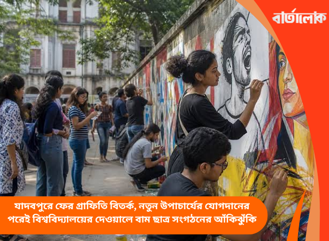 যাদবপুরে ফের গ্রাফিতি বিতর্ক, নতুন উপাচার্যের যোগদানের পরেই বিশ্ববিদ্যালয়ের দেওয়ালে বাম ছাত্র সংগঠনের আঁকিঝুঁকি