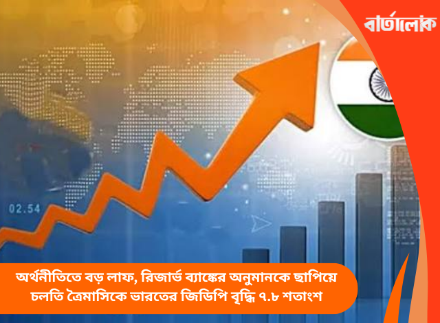 অর্থনীতিতে বড় লাফ, রিজার্ভ ব্যাঙ্কের অনুমানকে ছাপিয়ে চলতি ত্রৈমাসিকে ভারতের জিডিপি বৃদ্ধি ৭.৮ শতাংশ