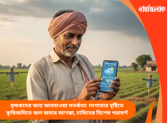 কৃষকদের জন্য আবহাওয়া সতর্কতা: লাগাতার বৃষ্টিতে কৃষিজমিতে জল জমার আশঙ্কা, চাষিদের বিশেষ পরামর্শ